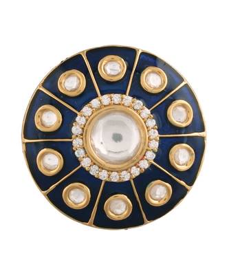 Blue meenakari Yellow Gold Brass   Finger Ring 3