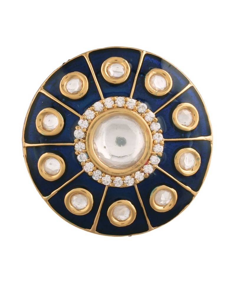 Blue meenakari Yellow Gold Brass   Finger Ring