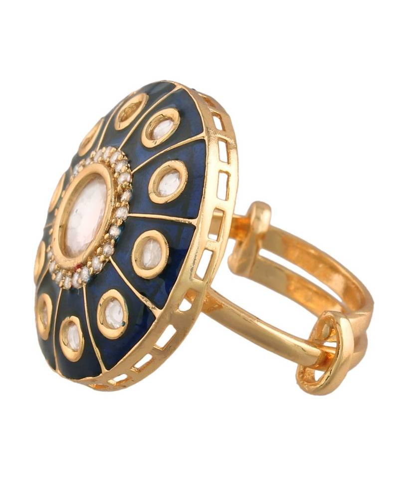 Blue meenakari Yellow Gold Brass   Finger Ring