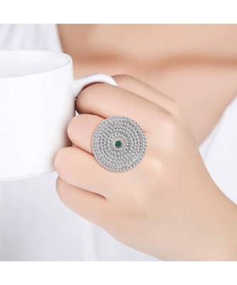 Green american_diamonds Rhodium Alloy   Finger Ring 3