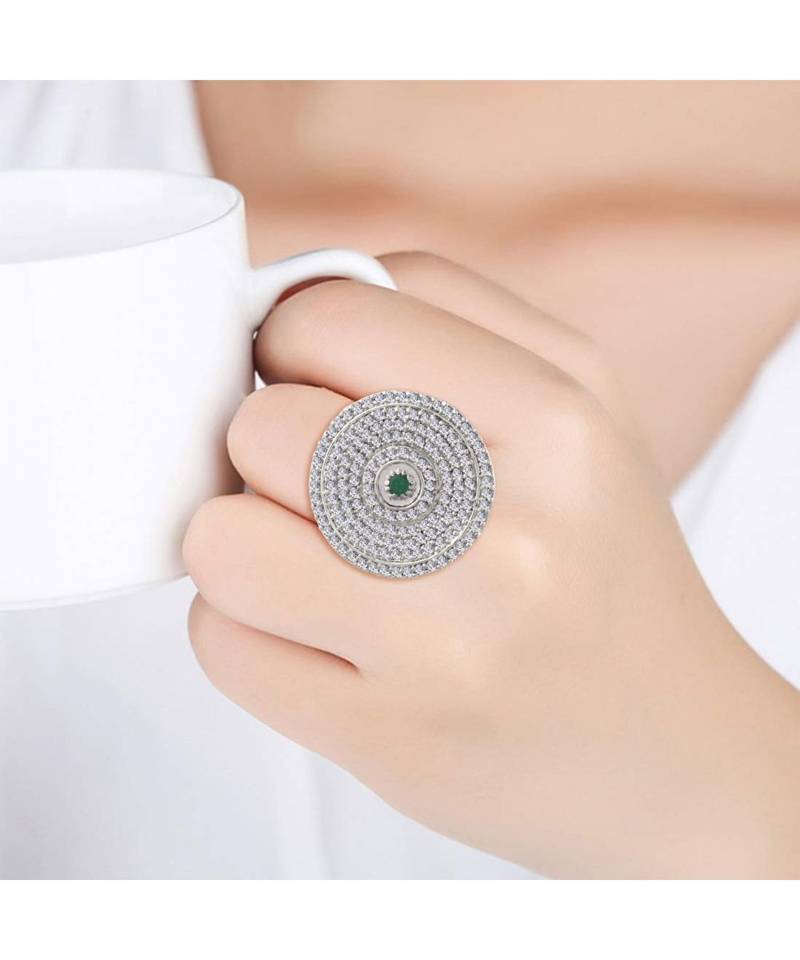 Green american_diamonds Rhodium Alloy   Finger Ring
