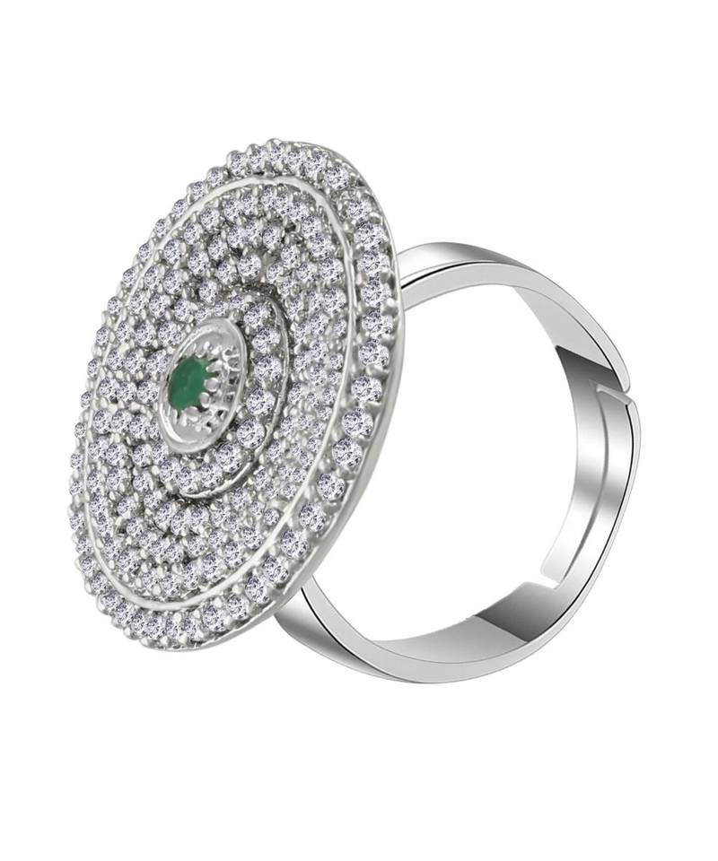 Green american_diamonds Rhodium Alloy   Finger Ring