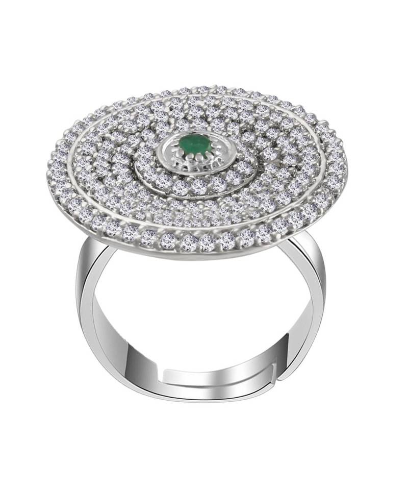 Green american_diamonds Rhodium Alloy   Finger Ring