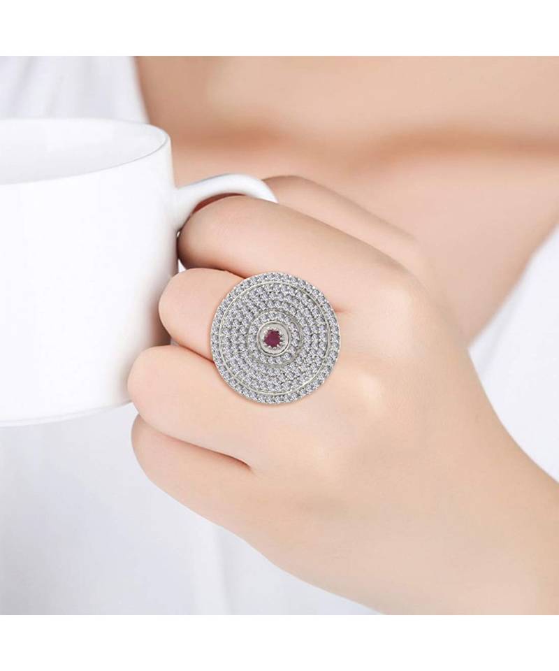 Maroon american_diamonds Rhodium Alloy   Finger Ring