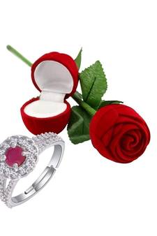 Maroon american_diamonds Rhodium Alloy   Finger Ring   Red Rose Box