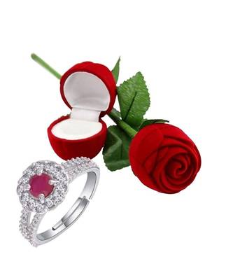 Maroon american_diamonds Rhodium Alloy   Finger Ring   Red Rose Box 1