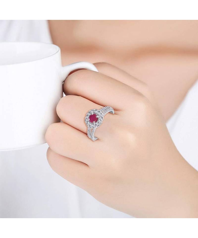 Maroon american_diamonds Rhodium Alloy   Finger Ring   Red Rose Box