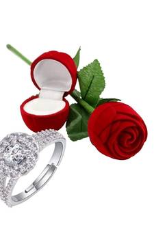 White american_diamonds Rhodium Alloy   Finger Ring   Red Rose Box