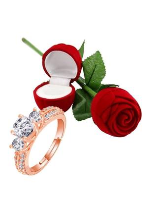 Gold american_diamonds Rose Gold Alloy   Finger Ring   Red Rose Box 1