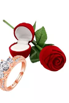 Gold american_diamonds Rose Gold Alloy   Finger Ring   Red Rose Box