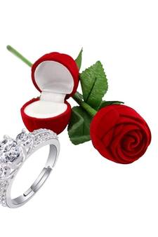 White american_diamonds Rhodium Alloy   Finger Ring   Red Rose Box