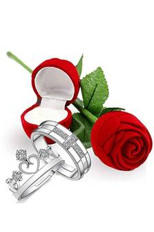 Silver american_diamonds Rhodium Alloy 2 Finger Ring   Red Rose Box