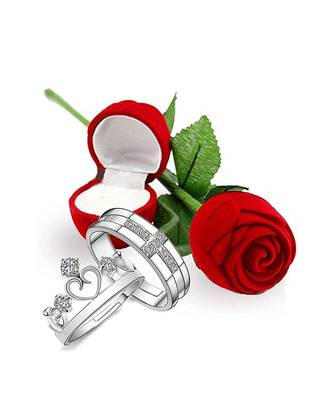 Silver american_diamonds Rhodium Alloy 2 Finger Ring   Red Rose Box 1