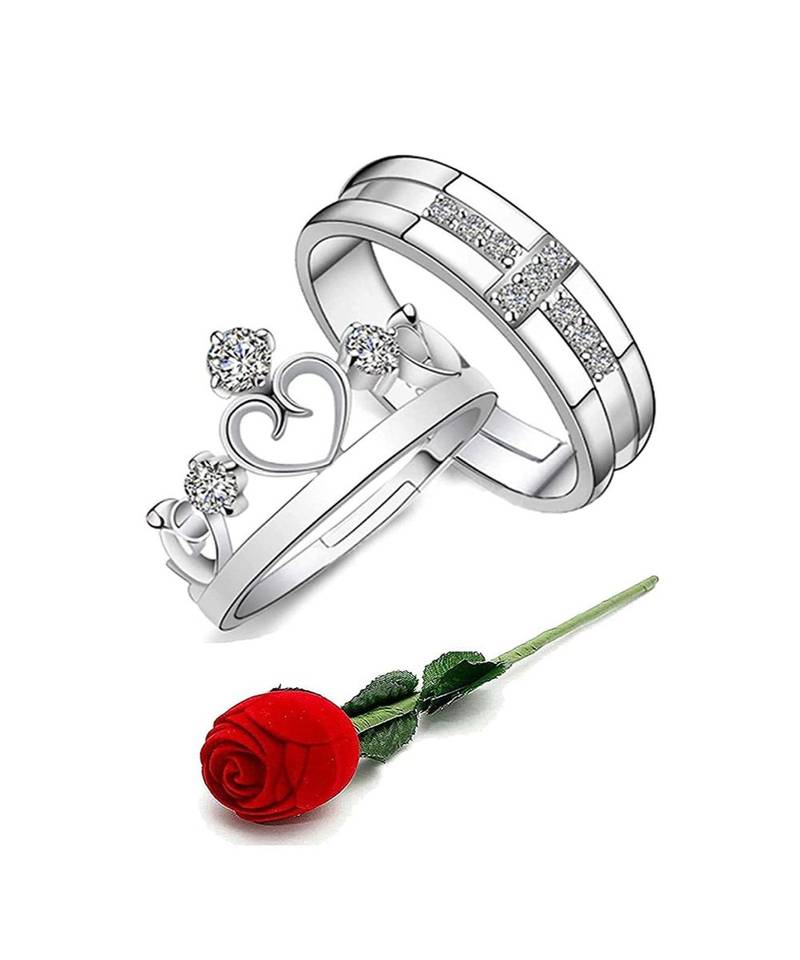 Silver american_diamonds Rhodium Alloy 2 Finger Ring   Red Rose Box
