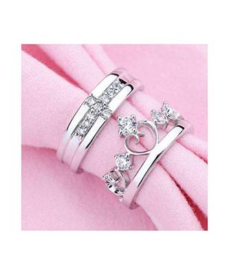 Silver american_diamonds Rhodium Alloy 2 Finger Ring   Red Rose Box 3