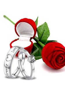 Silver american_diamonds Rhodium Alloy 2 Finger Ring   Red Rose Box
