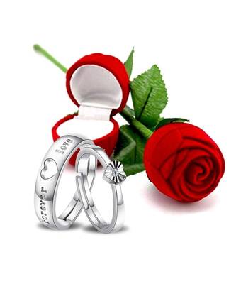 Silver american_diamonds Rhodium Alloy 2 Finger Ring   Red Rose Box 1