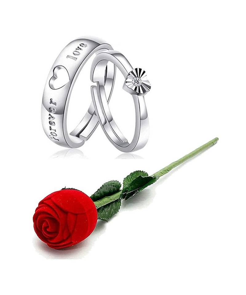 Silver american_diamonds Rhodium Alloy 2 Finger Ring   Red Rose Box