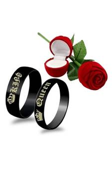 Silver american_diamonds Titanium Alloy 2 Finger Ring   Red Rose Box