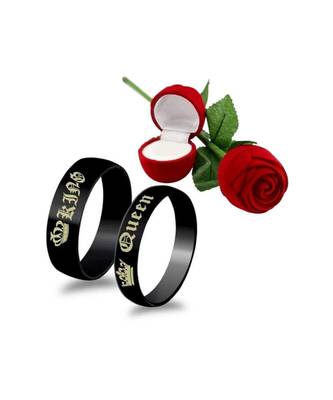 Silver american_diamonds Titanium Alloy 2 Finger Ring   Red Rose Box 1