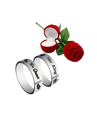 Silver american_diamonds Rhodium Alloy 2 Finger Ring   Red Rose Box 1