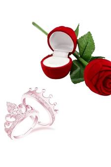 Silver american_diamonds Rhodium Alloy 2 Finger Ring   Red Rose Box