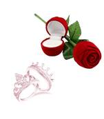 Silver american_diamonds Rhodium Alloy 2 Finger Ring   Red Rose Box