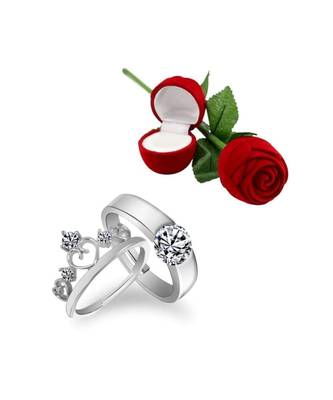 Silver american_diamonds Rhodium Alloy 2 Finger Ring   Red Rose Box 1