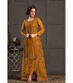 mustard Pure net unstitched thread embroidery  Top & Bottom WITH Dupatta