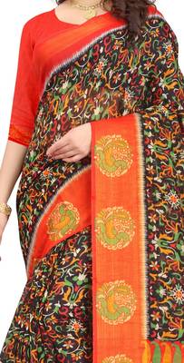 Grey Cotton linen  printed   saree and  blouse 2