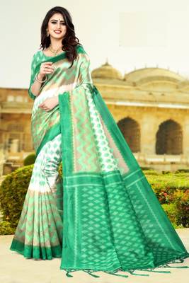 Green silk printed   saree and  blouse 1