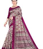 Purple silk printed   saree and  blouse