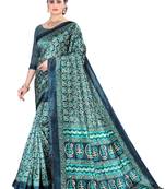 Teal Green silk printed   saree and  blouse