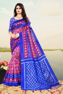 Pink silk printed   saree and  blouse 1