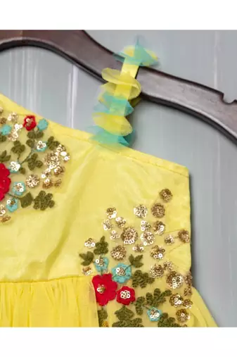 hand embroidered zari work yellow peplum lehenga