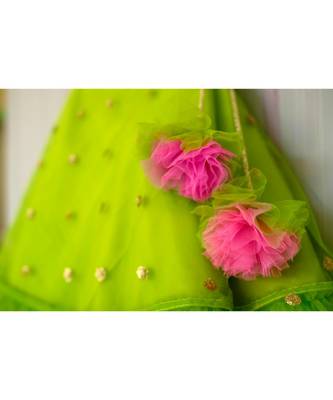 fuchsia pink and green hand embroidered zari work lehenga 3