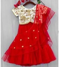 hand embroidered zari work red and golden attached dupatta lehenga