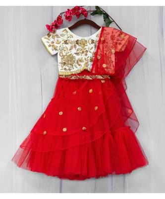 hand embroidered zari work red and golden attached dupatta lehenga 3