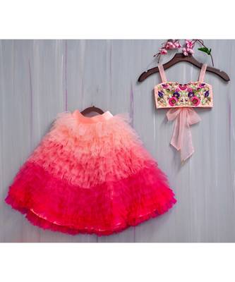 peach hand embroidered resham work lehenga 2