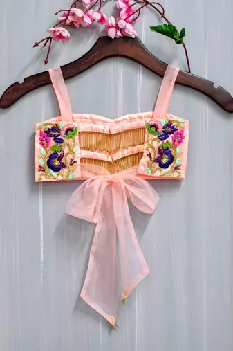 peach hand embroidered resham work lehenga