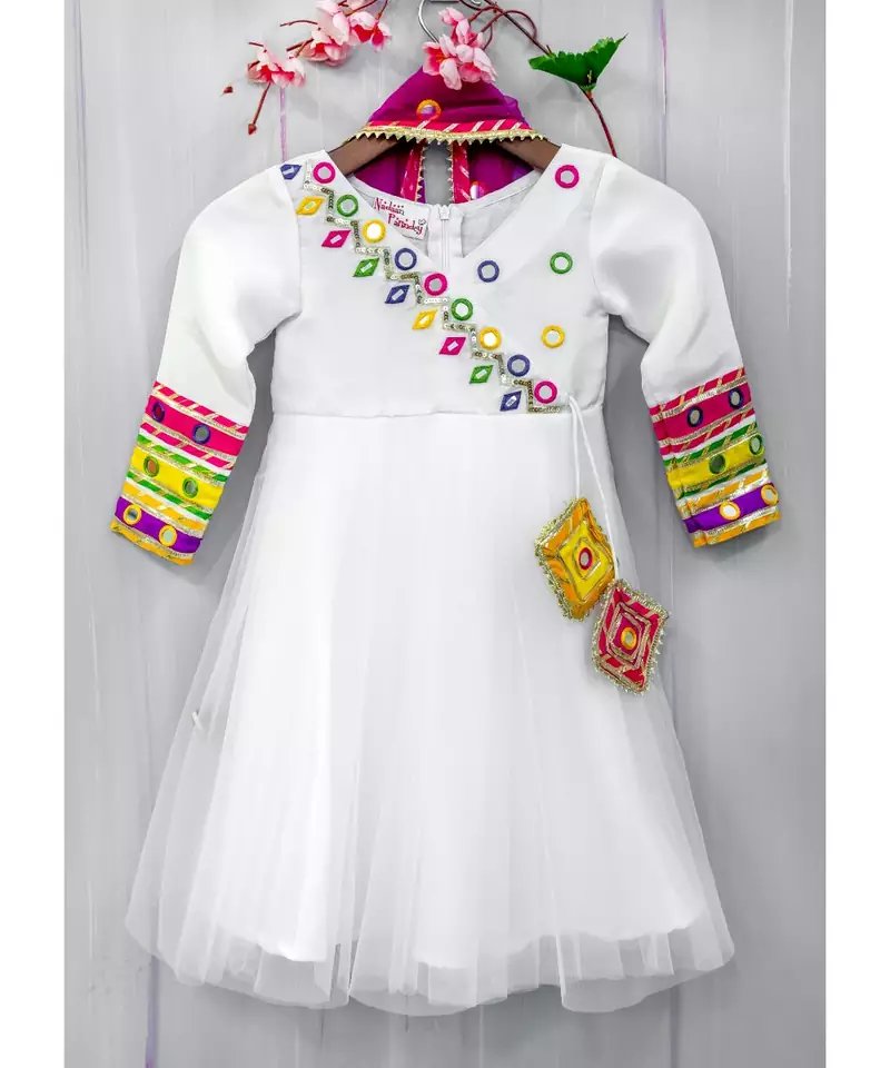 white mirror work anarkali