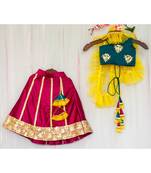 hand embroidered zari work green magenta  lehenga