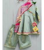 grey cotton hand embroidered mirror work angarkha kurta and palazzo
