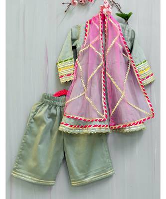 grey cotton hand embroidered mirror work angarkha kurta and palazzo 3