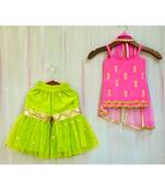 hand embroidered zari work fuchsia pink and green sharara kurta