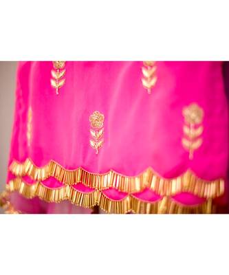 hand embroidered zari work fuchsia pink and green sharara kurta 2