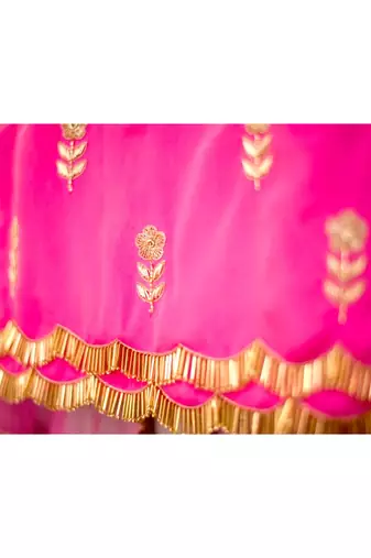 hand embroidered zari work fuchsia pink and green sharara kurta