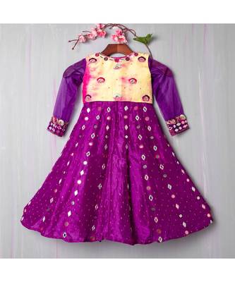 purple hand embroidered resham and mirror work anarkali with koti 2