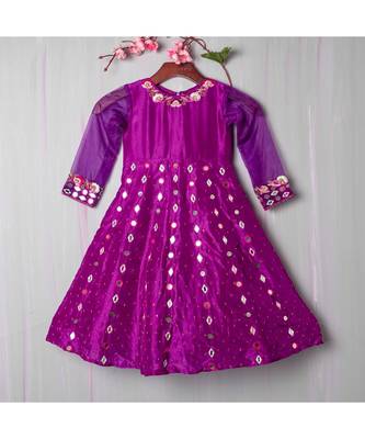 purple hand embroidered resham and mirror work anarkali with koti 3