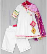 white cotton hand embroidered  mirror work angarkha and palazzo